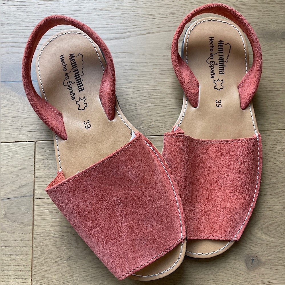 Menorquina Sandals in coral orange nubuck brand new size 39